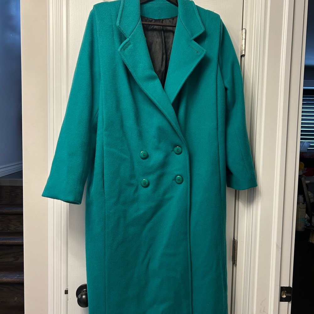 Stylish Teal Double-Breasted Trench Coat
